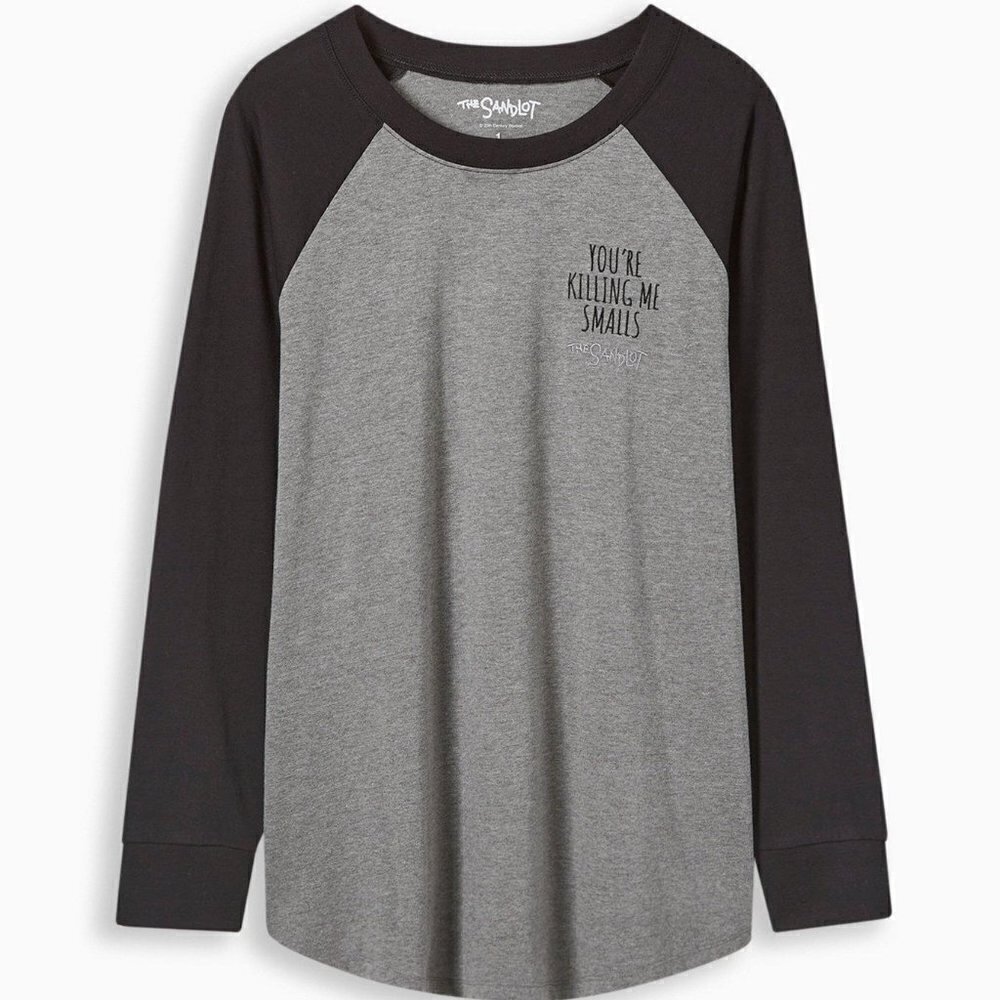 Torrid - The Sandlot Classic Fit Cotton Raglan Long Sleeve Tee in Grey & Black  